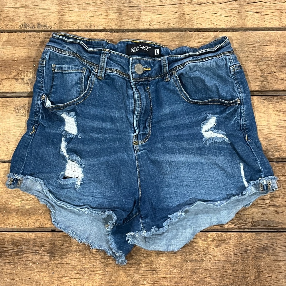 Blue Age Cutoff Jean Shorts High Waisted Distressed Large